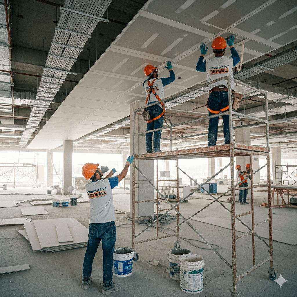Forro de drywall junto com forro removível